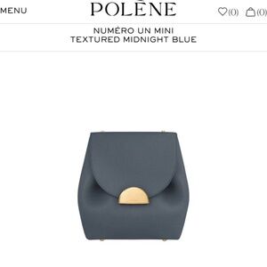Polene Numero Un Mini Midnight Blue Shoulder Bag with Gold Accents